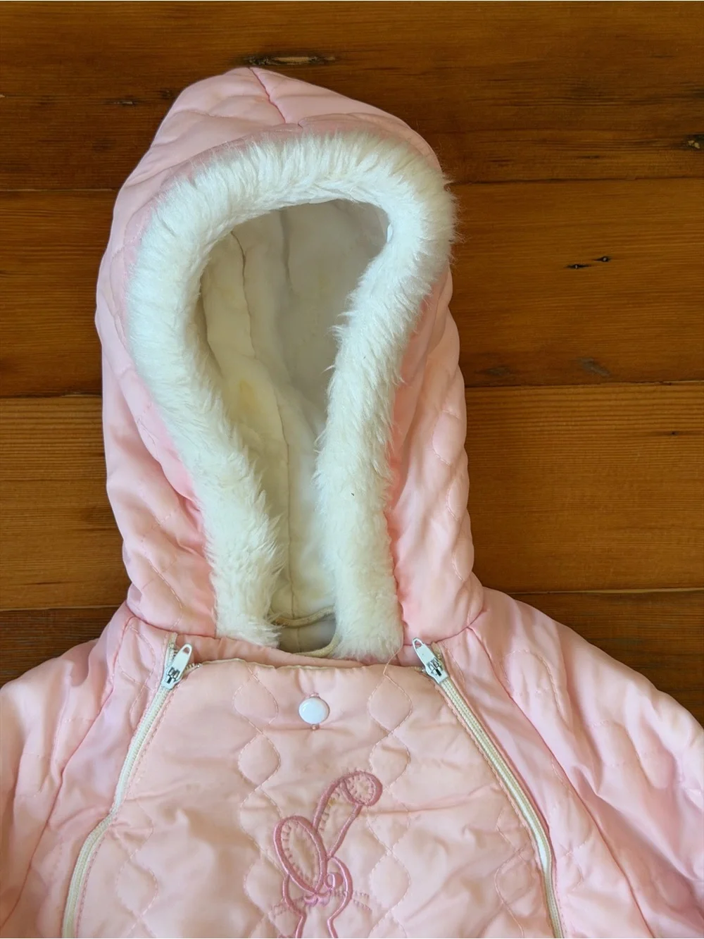 Vintage Cradlecraft Quilted Hooded Baby Snowsuit in Light Pink Size L